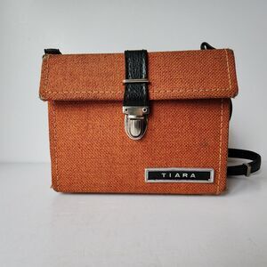 Vintage Tiara Camera Case Orange Hard Side Strap 7"x3.5"x5.5"
